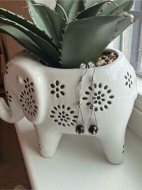 Hand Crafted Sterling Silver Drop Earrings with Black Tourmaline Beads